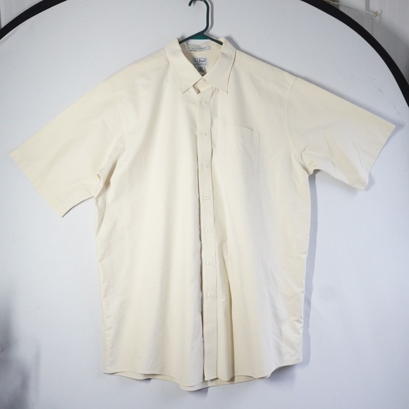 L.L. Bean Other - LL Bean Mens Short Sleeve Button Down Shirt Yellow 100% Cotton 0XM06 sZ 18